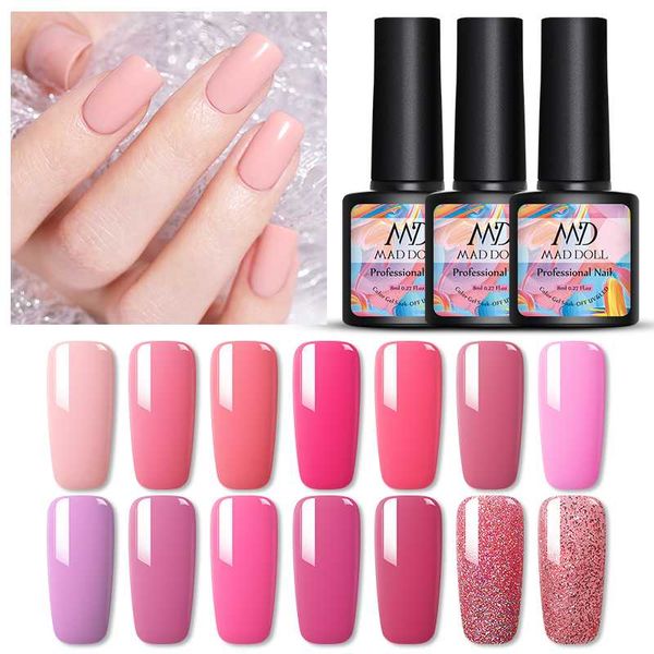 

mad doll 8ml gel nail polish pink series color long lasting soak off uv gel varnish one-snail art diy beauty design, Red;pink