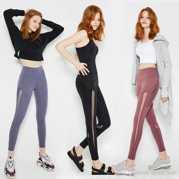 

2019 women's yoga leggings mesh splice fitness slim sport yoga pants running high waist elastic quick dry pocket style leggings, White;red