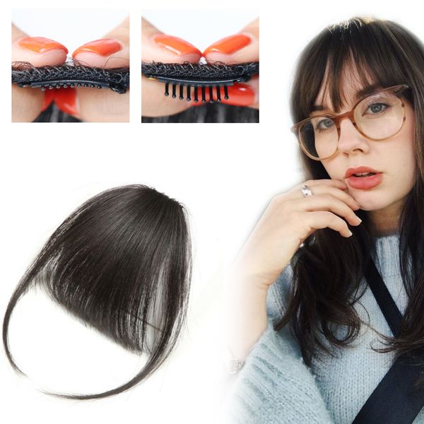 

clip in bangs natural black with temple light thin forehead bangs hairpiece human hair fringe clip in bangs for women