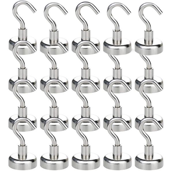 

heavy duty magnetic hooks, strong neodymium magnet hook for home, kitchen, workplace, office and garage, hold up to 22 pounds