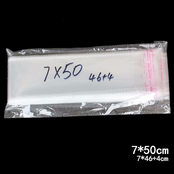

200pcs 7 * 50см thicker упаковка самоклеющиеся seal bag пластиковые opp clear упаковка подарка ювелирных изделий мешок cookie long стик slen