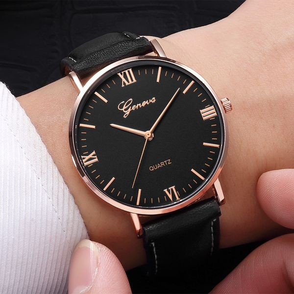 

2019 new arrival luxury geneva quartz watch for women men lovers couple wristwatch business fashion leather watchband watches, Slivery;brown