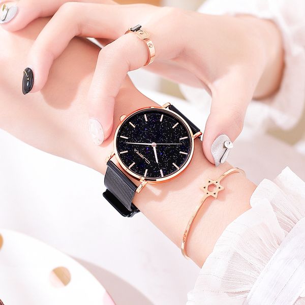 

2019 new arrival ladies watch starry sky diamond dial women bracelet watches magnetic stainless minimalist business, Slivery;brown