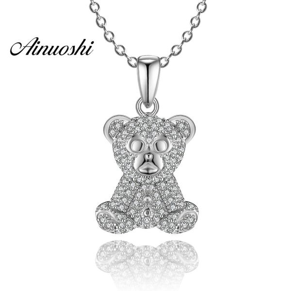 

ainuoshi роскошные 925 серебряный кулон ожерелье sterling для женщин маленький cute bear девушка длинные цепи ожерелье свадебные серебряные, Silver