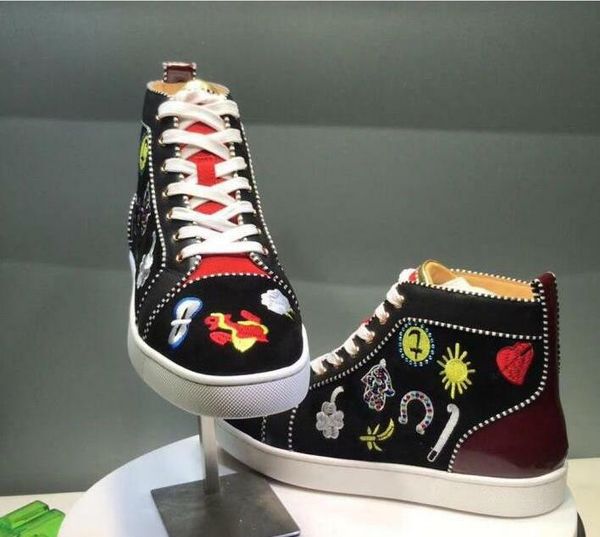 

2019 new brand men trainers women red bottom shoes fashionable genuine leather sneakers size:35-47 lace-up mens casual shoes athletic shoe, Black