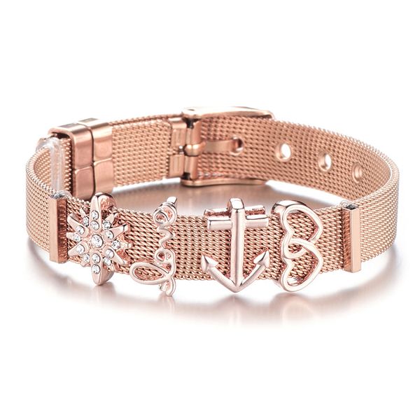 

vinnie design jewelry stainless steel mesh bracelet with heart love slide charms rubber ser keeper wrap bracelets bangles, Golden;silver