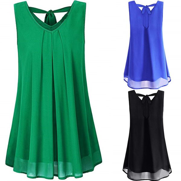 

summer's new women blouses shirt for ladies chiffon shirt solid color double-decker v-neck chiffon shirt blouse t-shirt s  l xl xxl, White