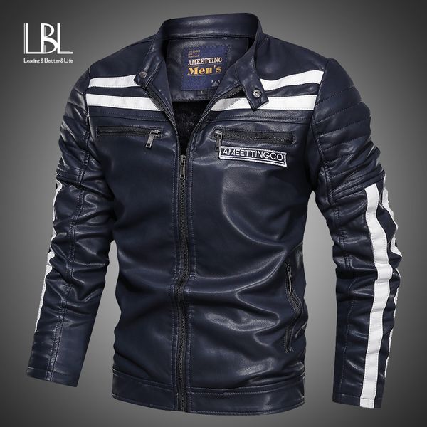 

winter men fleece jacket 2019 fashion motorcycle pu leather male winter bomber jackets outerwear brand new faux leather coat, Black;brown