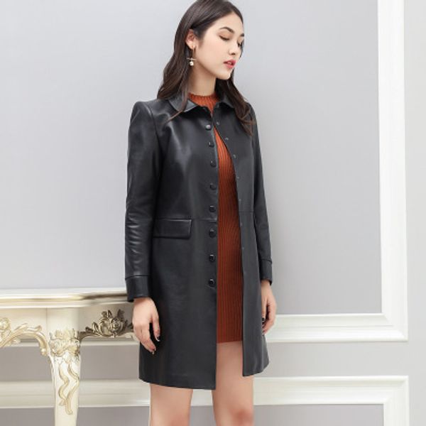 

2020 женщины весна подлинная real овцы кожаные куртки w18, Black