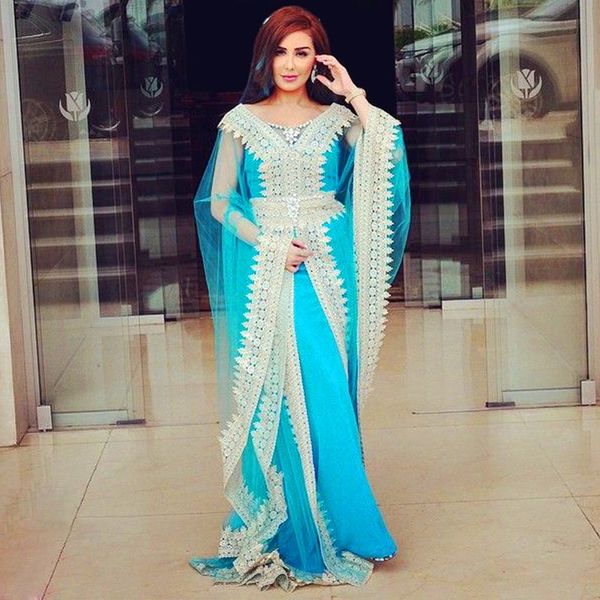 

sky blue evening formal dresses abaya dubai kaftans caftan beaded v-neck a-line long sleeve plus size arabic prom occasion gowns, Black;red
