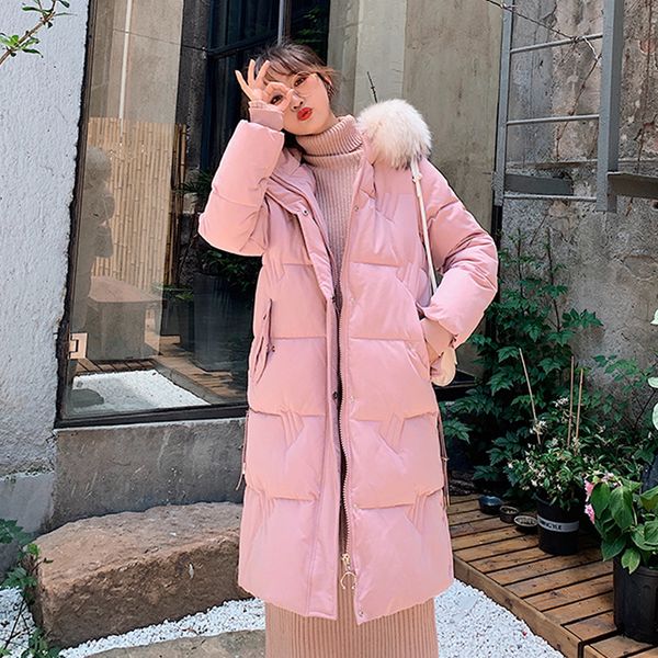 

2019 winter coats for women female hooded fur collar parka long jacket cotton thick padded warm autumn coats women new design, Black