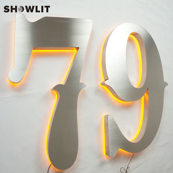 2020 Stainless Steel Lighted Up House Numbers Wall Mounted