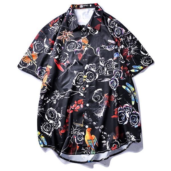 

men summer casual shirt man short-sleeved thin section loose jacket trend large size new fashion short-sleeved shirt, White;black