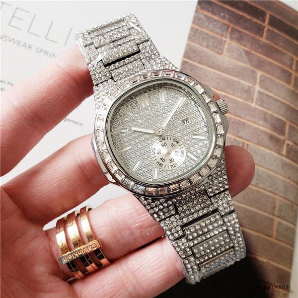 Высококачественные роскошные мужские часы с кварцевым механизмом, полностью бриллиантовые часы со льдом из нержавеющей стали, водонепроницаемые дизайнерские часы с маленьким циферблатом