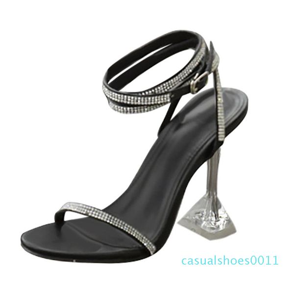 

2019 fashion women sandals open toe high heels shoes woman clear transparent summer ankle strap lace up sandalias mujer c11, Black