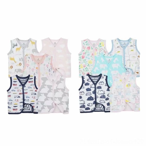 

19 spring infant pure cotton cardigan vest newborns double layer men and women children cartoon printed waistcoat running wear athletic & ou, Black;blue
