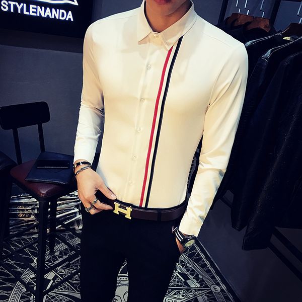 

men's shirt 2019 fashion casual long sleeve solid slim fit dress business shirts men performance wedding long sleeve shirt, White;black