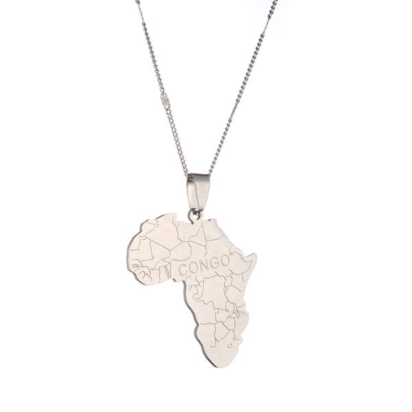 

africa map congo pendant ethnic jewelry for women men necklace, Silver