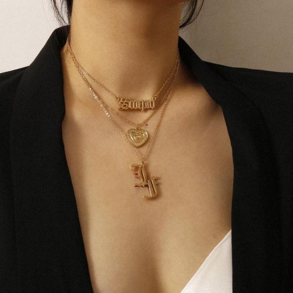 

geometric relief heart-shaped pendant pendant necklace female personality retro cursive letter, Silver