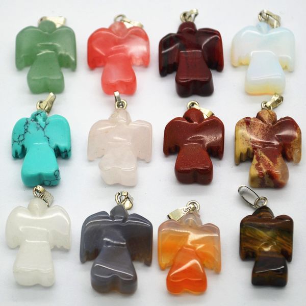 

wholesale new 2020 fashion selling mixed figure natural stone angel pendants charms for jewelry making 12pcs, Silver