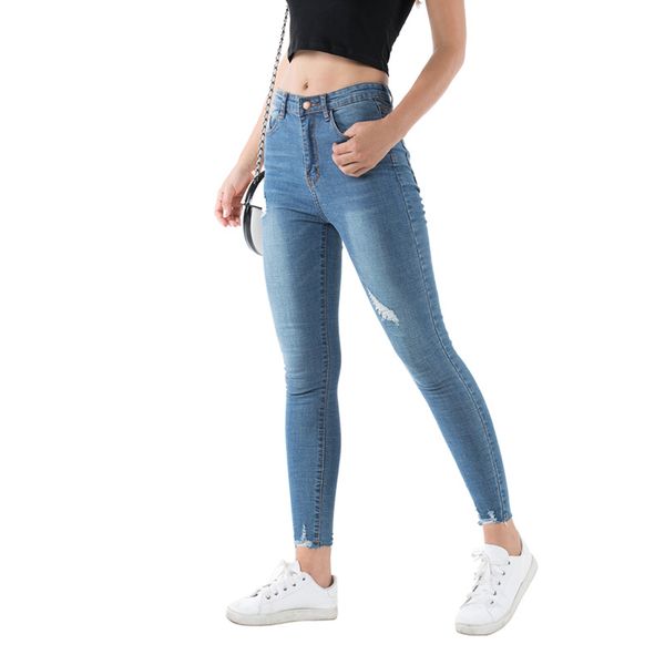

kalenmos women high waist jeans slim skinny clothing new fashion female autumn winter elastic jeans pencil pants, Blue