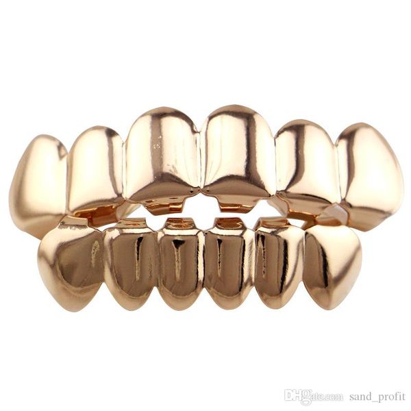 

new arrival hip hop plain grills set gold finish grills 8 teeth & 6 bottom tooth grill for gift, Black