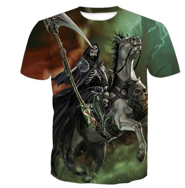 

новые горячие моды смешные череп grim reaper футболка 3d печати мужчины/женщины унисекс смешные лето круглый воротник с коротким рукавом пов, White;black