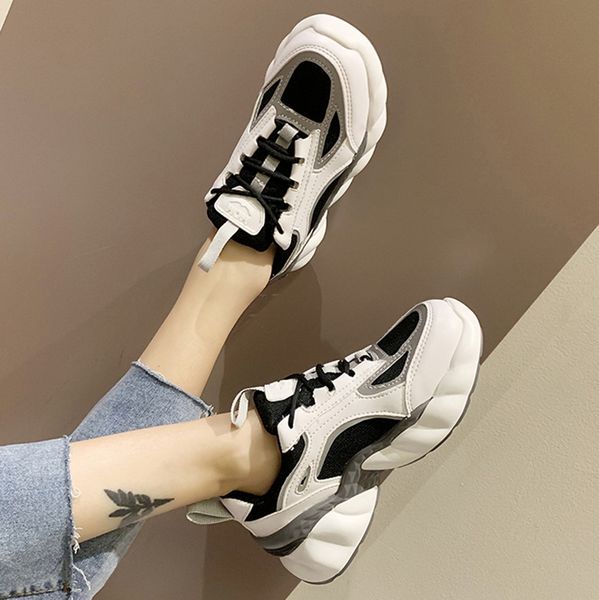 

black and white shoes woman sneakers casual mesh cushion sapatilhas mulher running platform-bottom chunky sneakers sports shoes