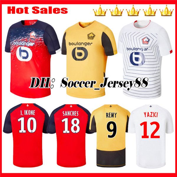 

2019 2020 sanches yazici lille soccer jersey 19 20 home red away golden yellow jerseys shirt third white football shirt maillot de foot, Black;yellow