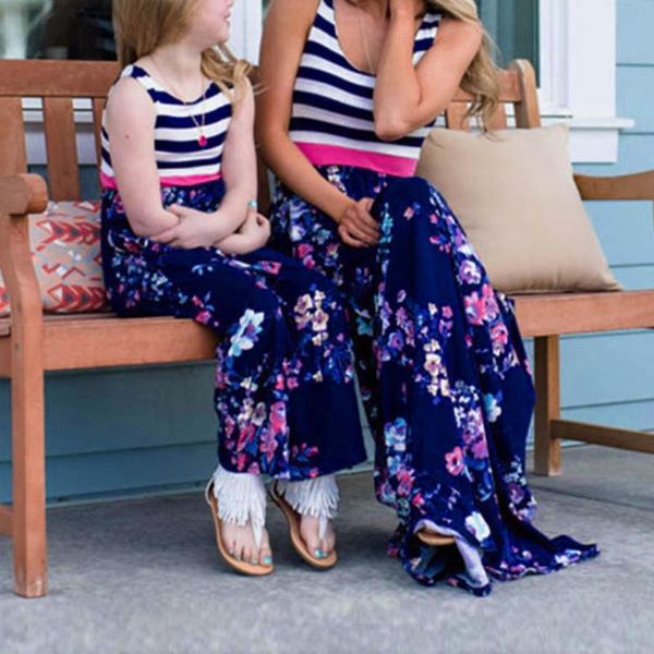 

mommy and me dress clothes summer family sleeveless stripe print princess dress elegant family outfits 2020 vestidos, Blue