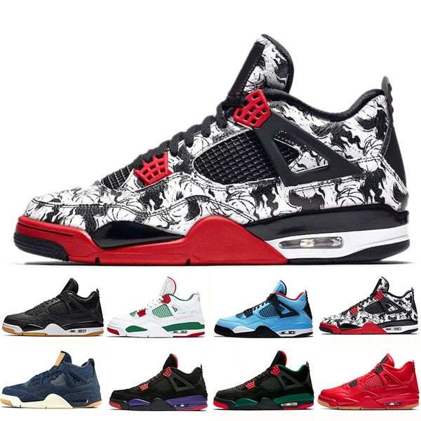 

4 4s Tattoo Singles Day Mens Basketball Shoes Travis Scotts Raptors Bred White Cement Royalty Purple men sports sneakers designer US 5.5-13