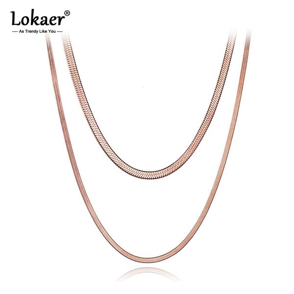 

lokaer bohemia titanium stainless steel double layer choker necklaces beach pendant snake chain necklace for women girls n20002, Golden;silver