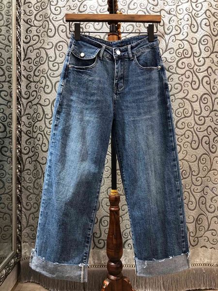 

the new autumn and winter 2019 women's wild curling straight jeans 1127, Blue