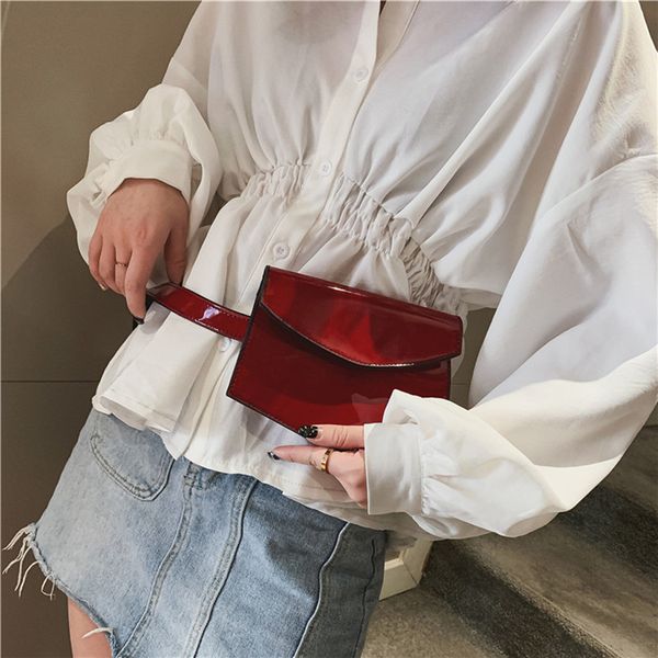 

2019 fashion new women casual outdoor patent leather hasp solid pure color messenger bag chest bag waist shoulder pockets