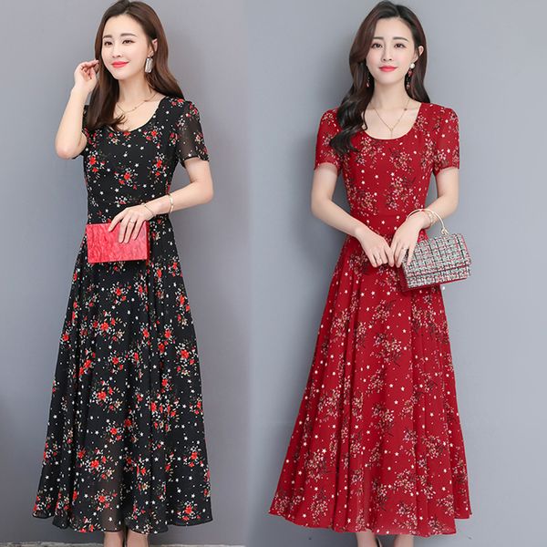 

женщины лето цветочный большой размер slim fit средней длины платья большие хем тонкий платье