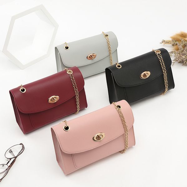 

high-grade solid color chain bag female 2020 summer new style foreign style faux leather textured women shoulder/crossbody bag