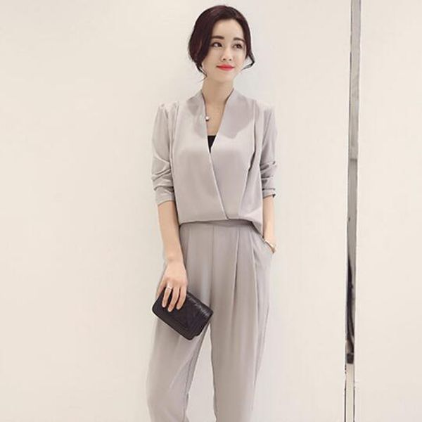 

good quality women jumpsuit 2020 long sleeve autumn v-neck long overalls chiffon elegant rompers bow playsuit femme dv42, Black;white