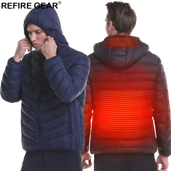 

refire gear winter outdoor hooded usb heating jacket men hiking warm thermal windbreaker ski climbing camping trekking clothing, Blue;black