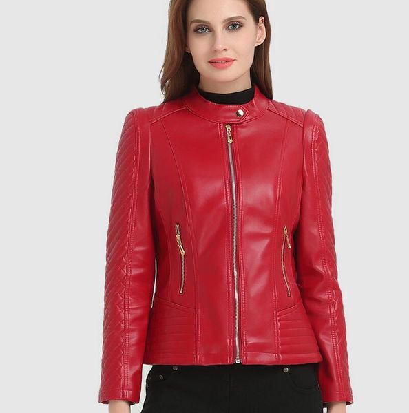 

plus size -6xl leather jacket women autumn winter coat girls moto&biker faux leather coat slim short pu jacket streetwear, Black