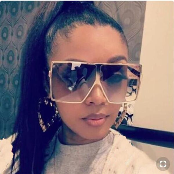 

metal square women sunglasses 2019 brand designer flat gradient sunglasses oversized shades summer trendy gradient glasses, White;black