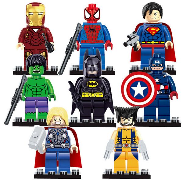 

Whole ale 8pc lot uper heroe building block et the avenger iron man hulk batman wolverine thor brick toy very low price