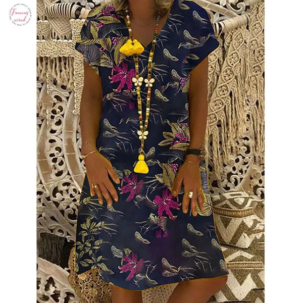 

womens floral printed short sleeve v neck knee length dress ladies casual hem baggy kaftan plus size, Black;gray