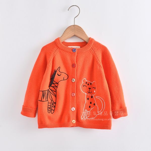 

0625-04 button autumn 2020 cute animal girl color button long sleeve round collar knitted cardigan, Blue