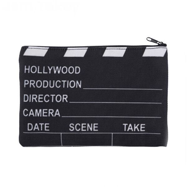 

waterproof makeup organizer storage case 3d movie claps board pattern black travel phone bag women cosmetic bag
