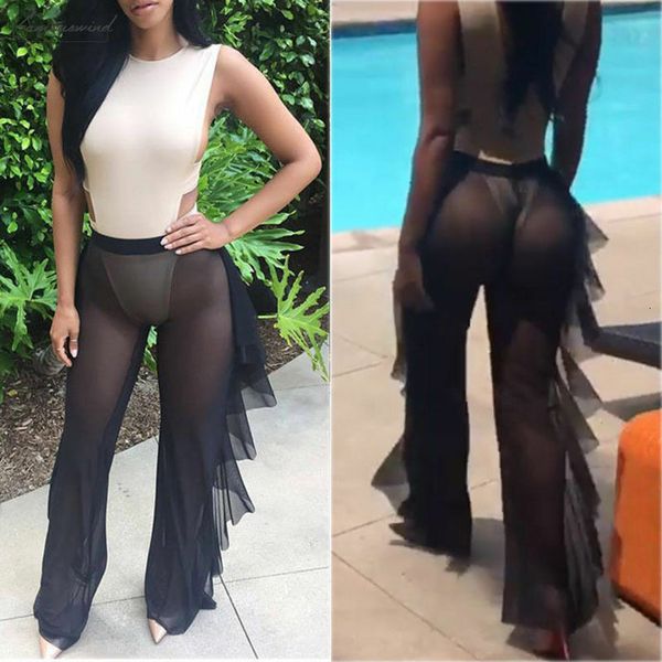 

pants women cover up mesh bikini sheer see plus size swimwear bathing trousers swimsuit beachwear swimming suit hot, Black;white