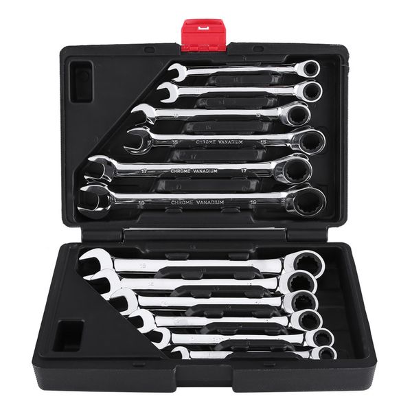 

12pcs/set fixed spanners ratchet wrenchs hand tools set kit 8-19mm wrench with box