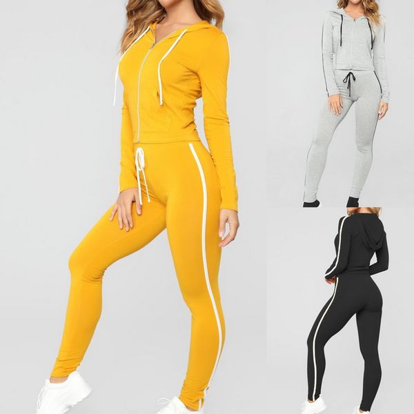 

slim running set long sleeve women gym clothes hookies zipper pullove sports set spandex stripe sport long pants, Black;blue