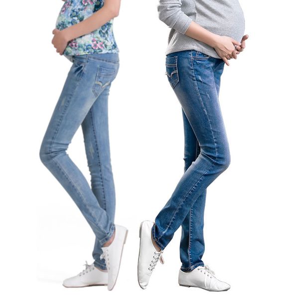 

elastic waist maternity jeans pants for pregnancy clothes for pregnant women legging autumn / winter 2019 maternity plus size, White