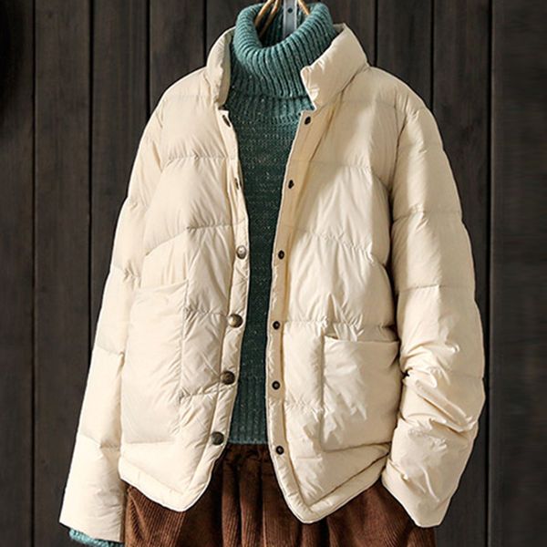 

vintage women light thin down jackets 90% white duck down coats autumn winter female loose casual jacket yp2061, Black