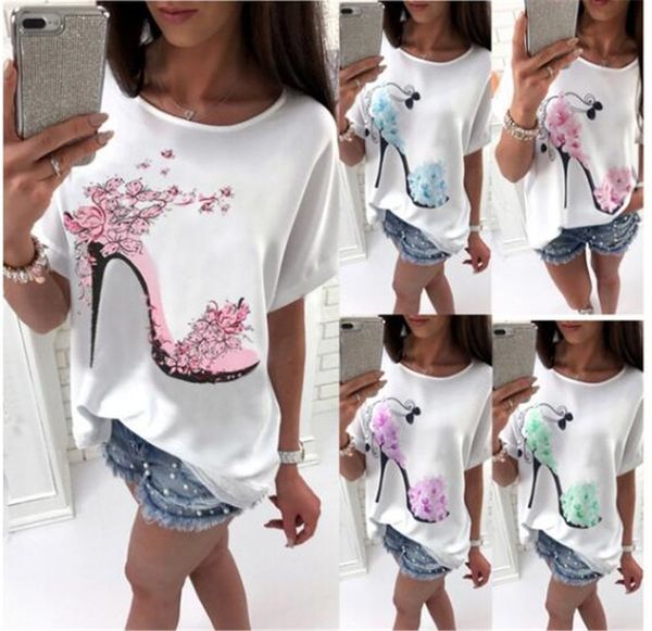

women's t-shirt solid cotton linen short sleeve high heels printed beach fashion tee cool, White